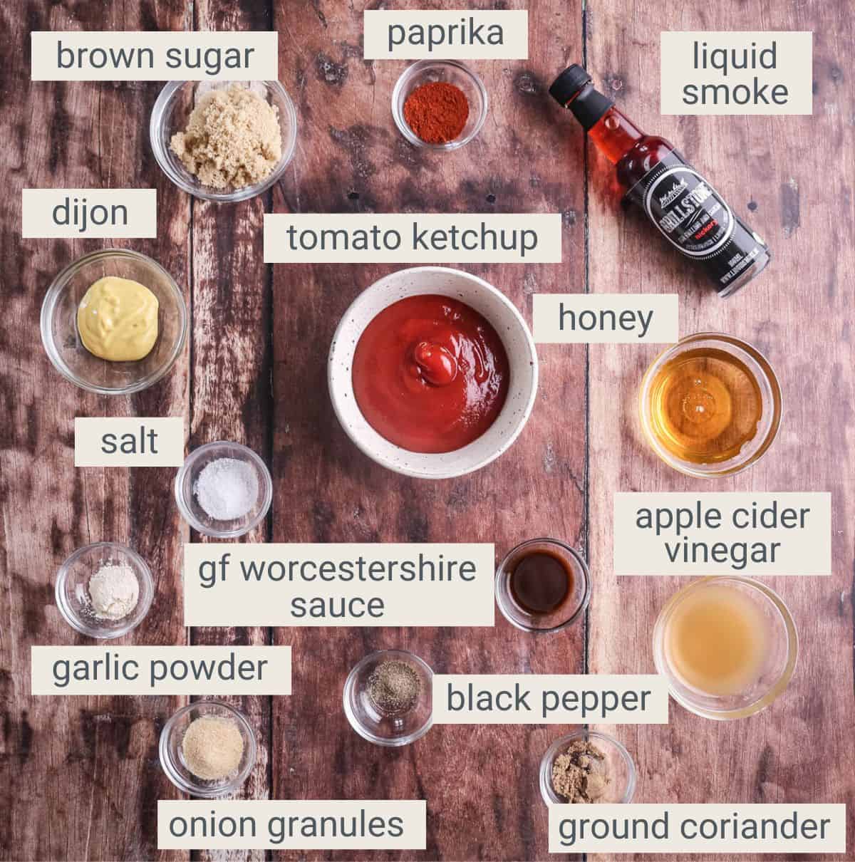 Homemade BBQ Sauce ingredients on a table.