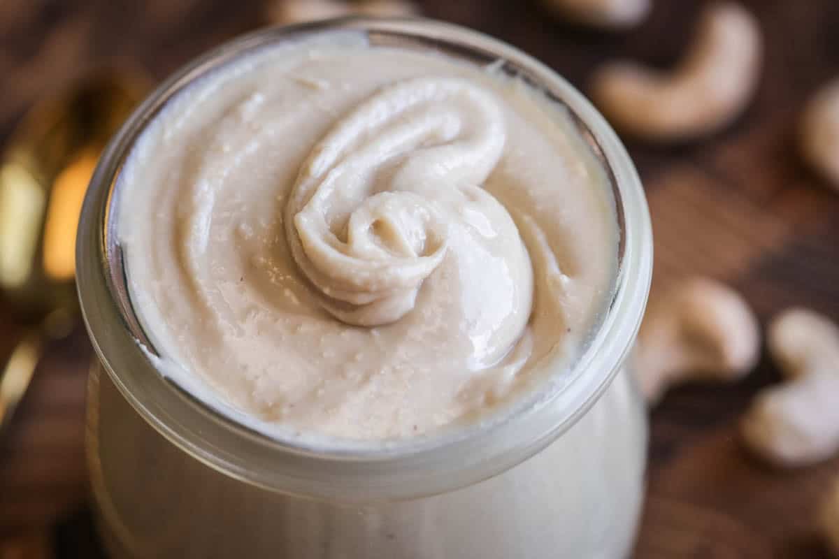 Creamy cashew butter in a jar.