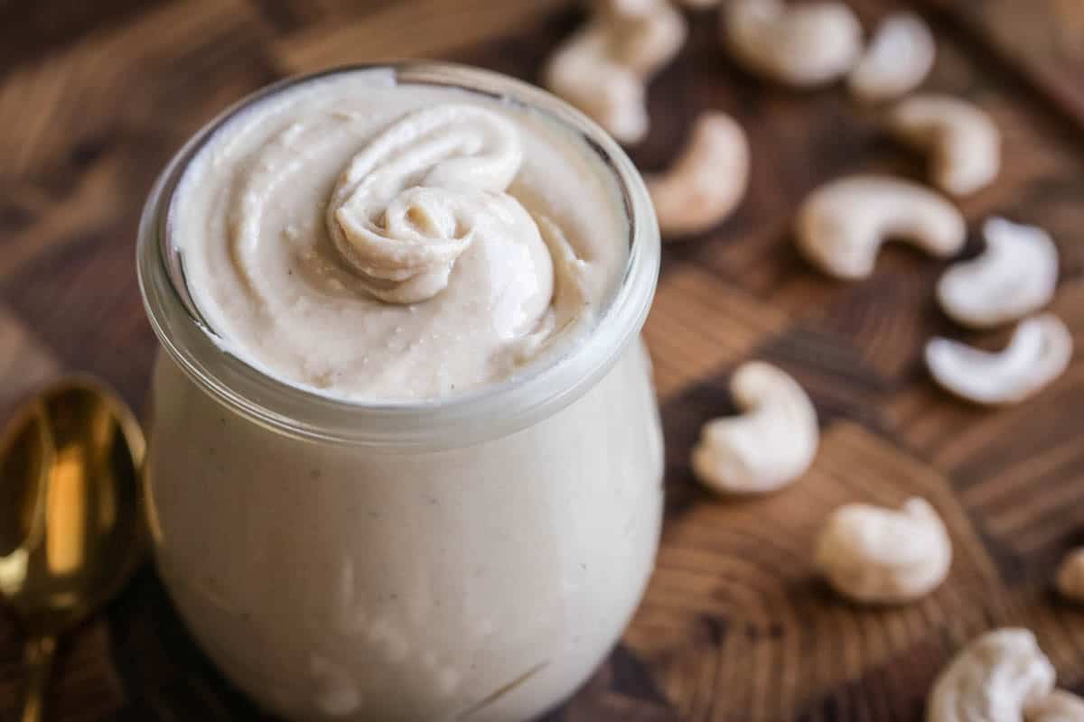 Creamy cashew butter in a jar.