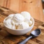 Dairy Free Egg Free Ice Cream in a bowl showing creamy texture.