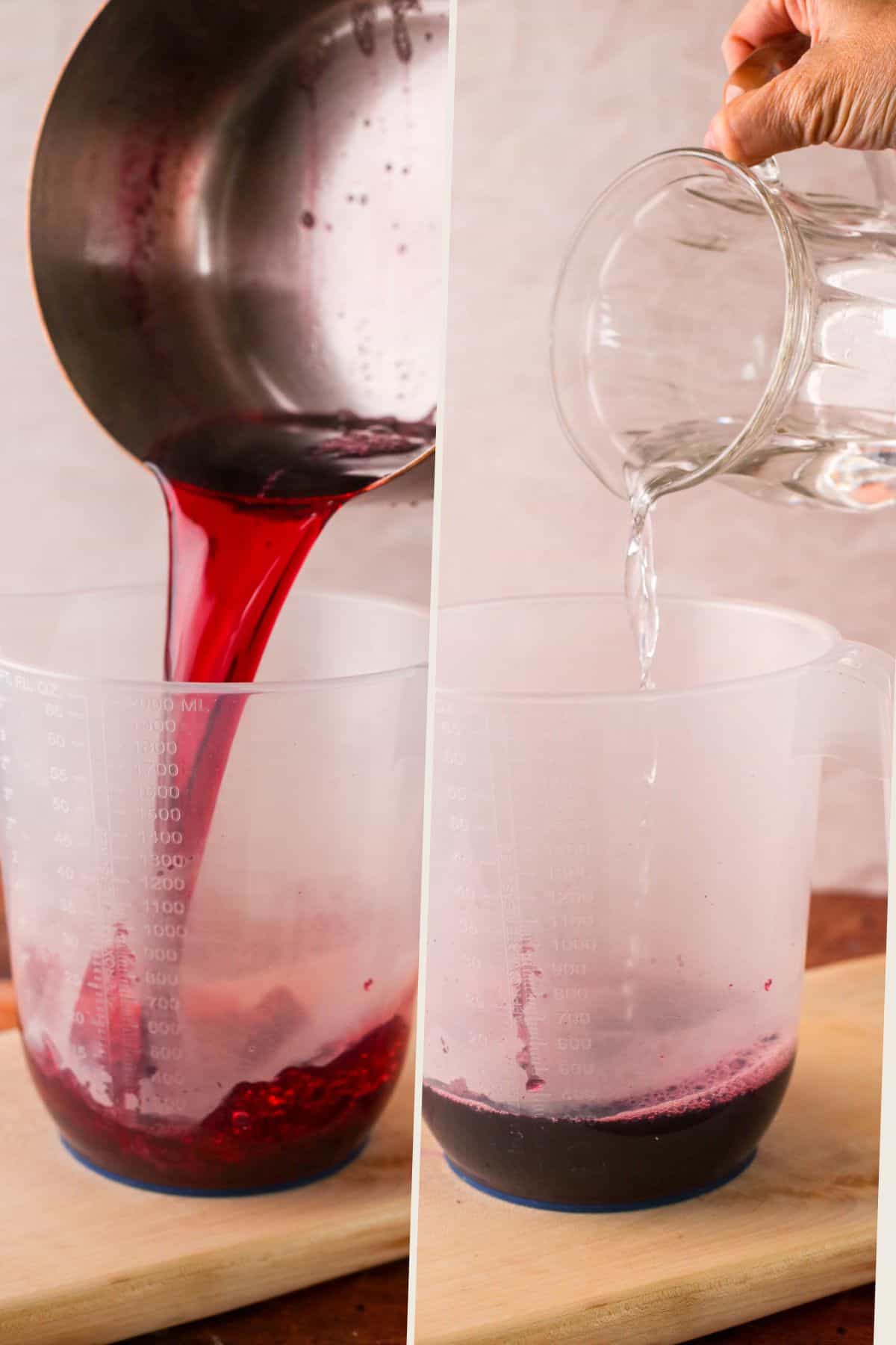 Cherry Syrup poured into jug. Kirsch poured into jug too.