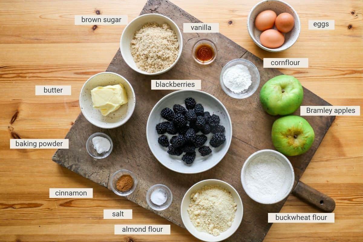 Blackberry Apple Sponge ingredients on table.
