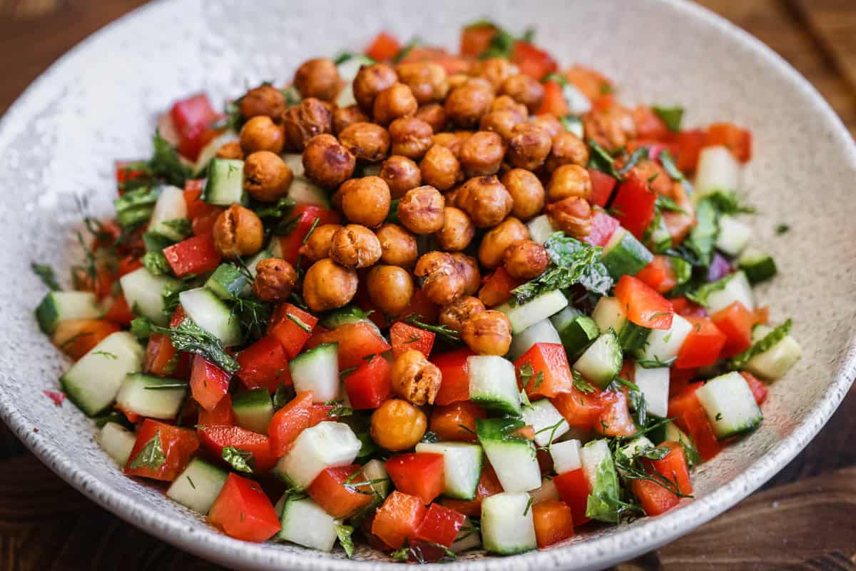 Crispy Roasted Chickpeas topping salad.