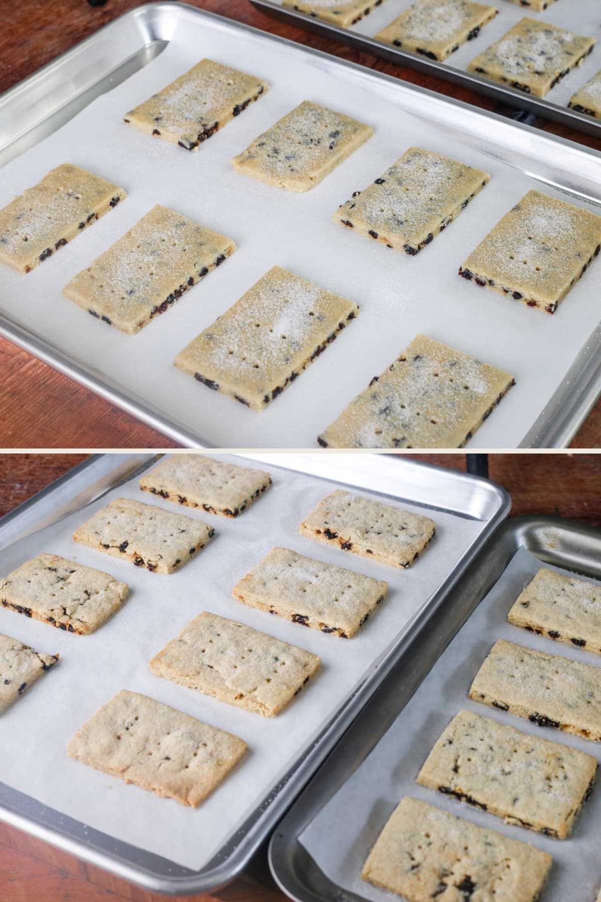 Caster sugar scattered on top. Baked until crisp and just turning golden.