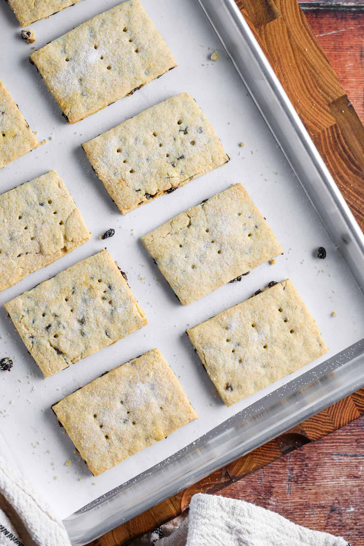 Gluten Free Garibaldi Biscuits cooling on the baking tray.