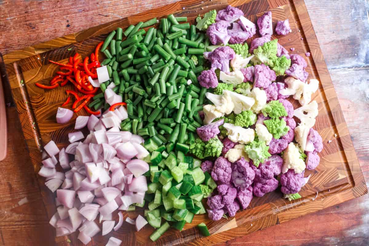 Chopped Piccalilli ingredients.