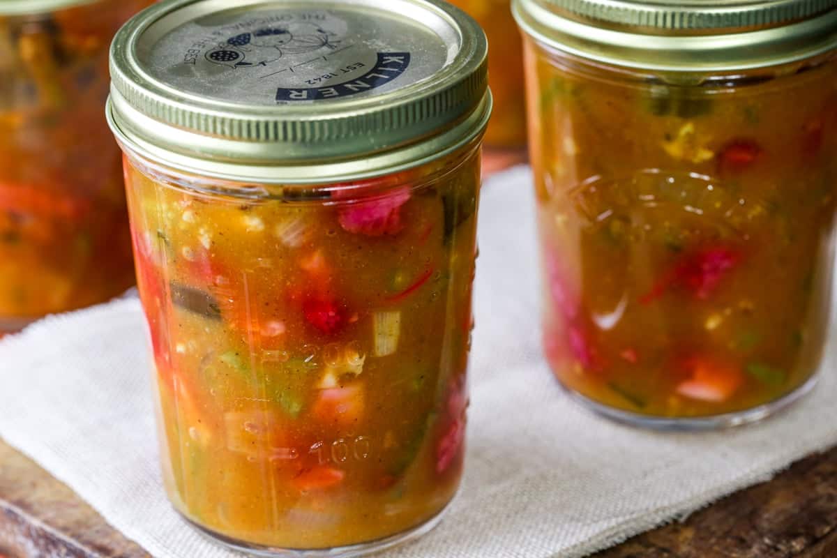 Piccalilli in sealed and sterilised 350g jars.