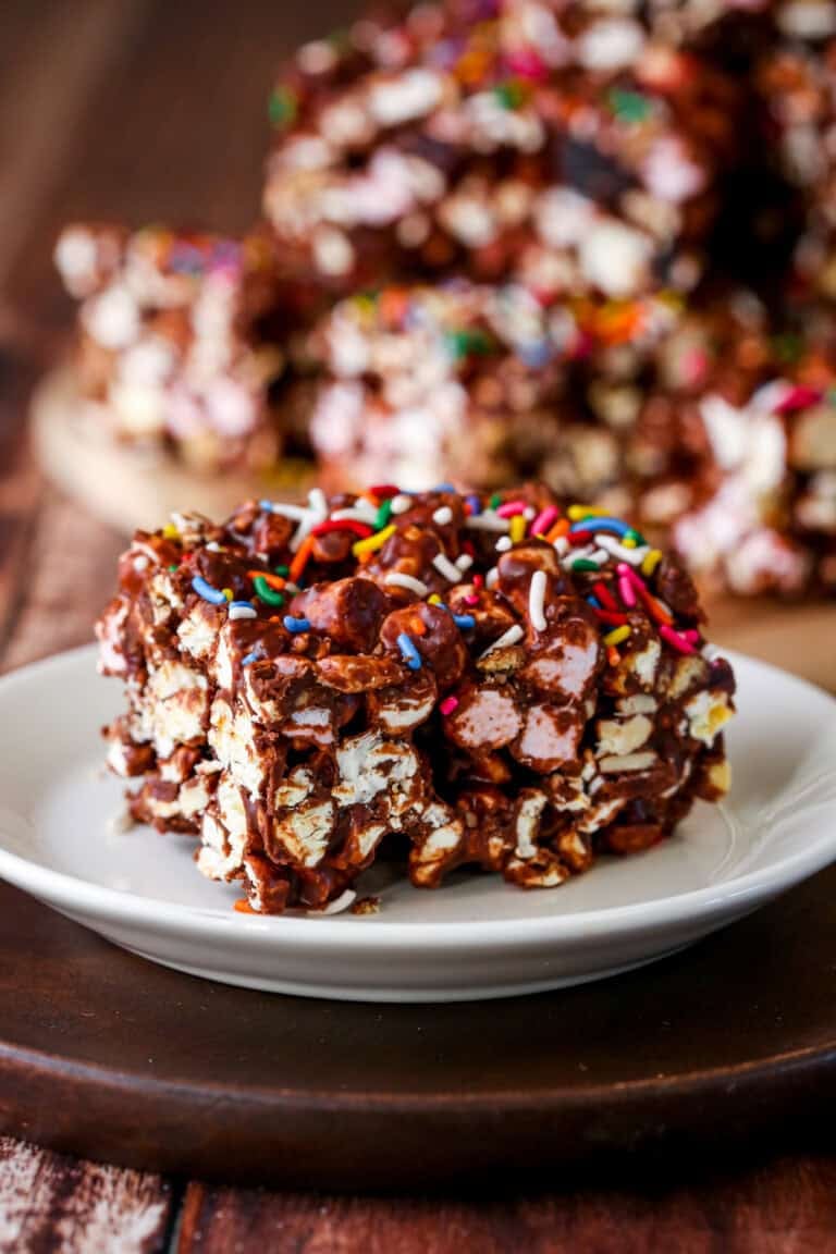 Gluten-Free Popcorn Rocky Road on a plate.