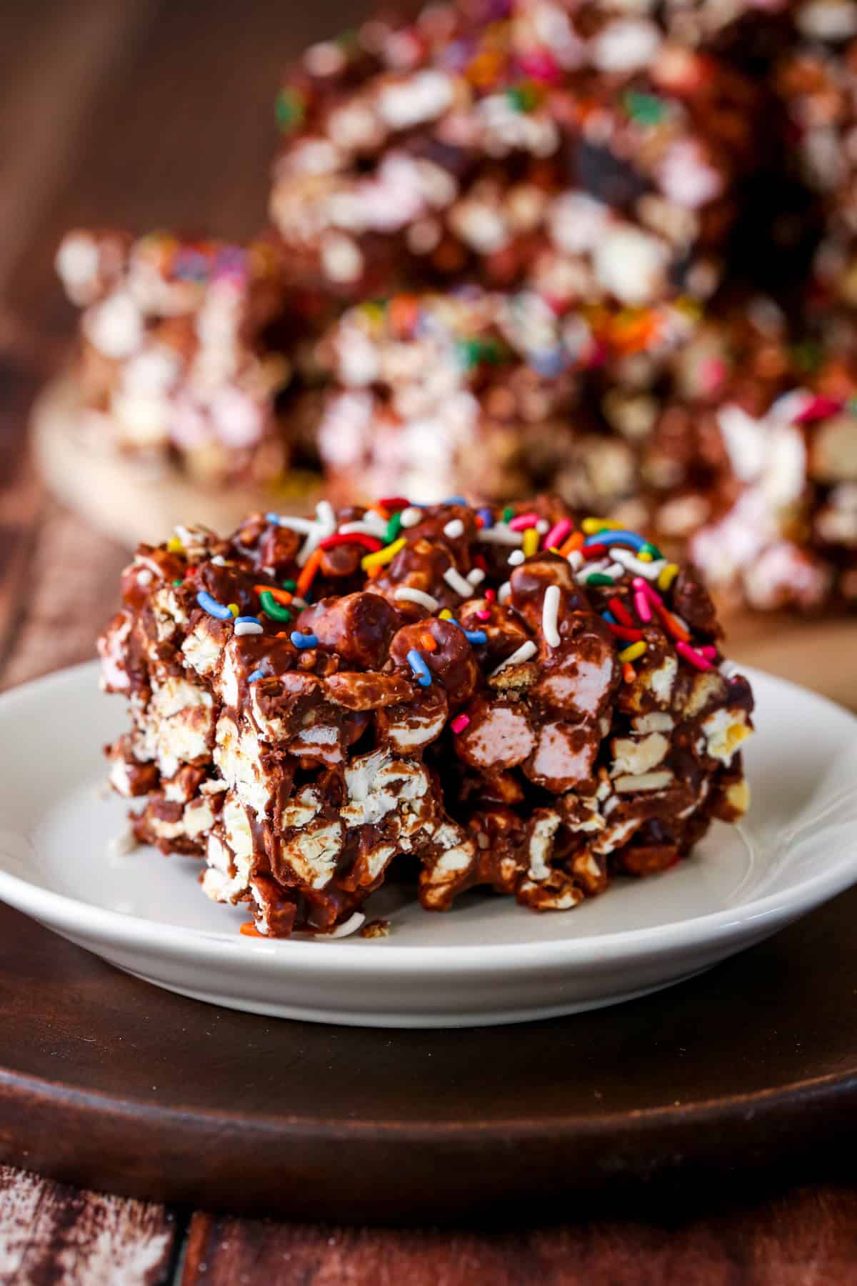 Gluten-Free Popcorn Rocky Road on a plate.