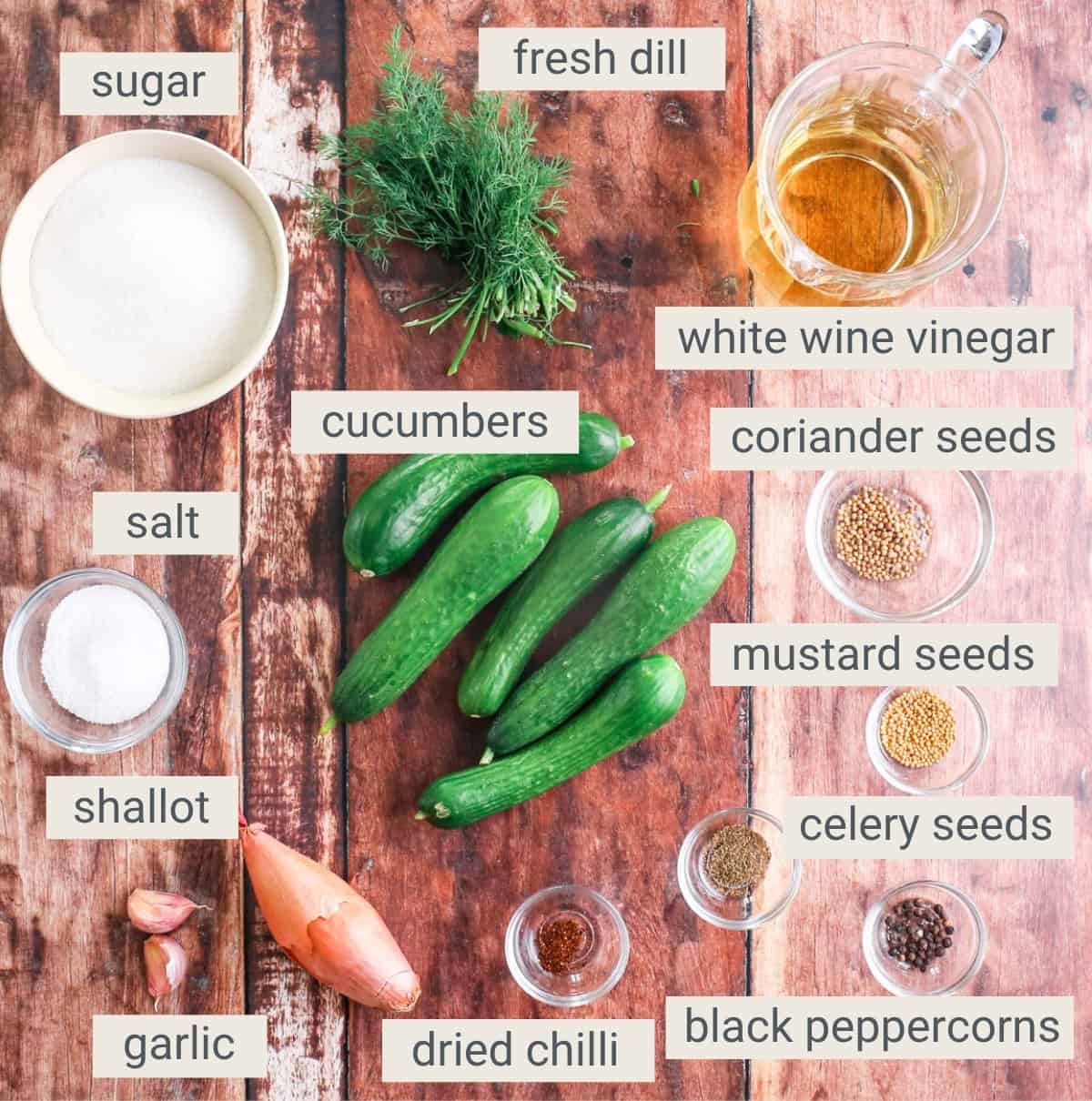 Bread and Butter Pickles ingredients on a table.